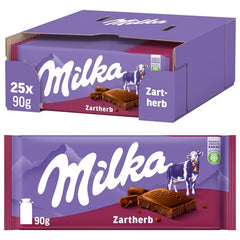 Milka Zartherb - Alpenbittermilchschokolade mit zarter Kakaonote im Multipack - 25 x 90g