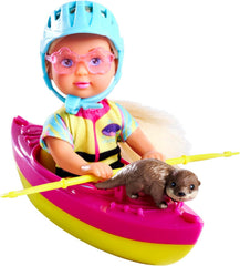 Simba Evi Love Kayak, Spielpuppe Macht eine Kajaktour, mit Passantenbekleidung, Helm, Paddel, Sonnenbrille und Otter, 12cm, ab 3 Jahren