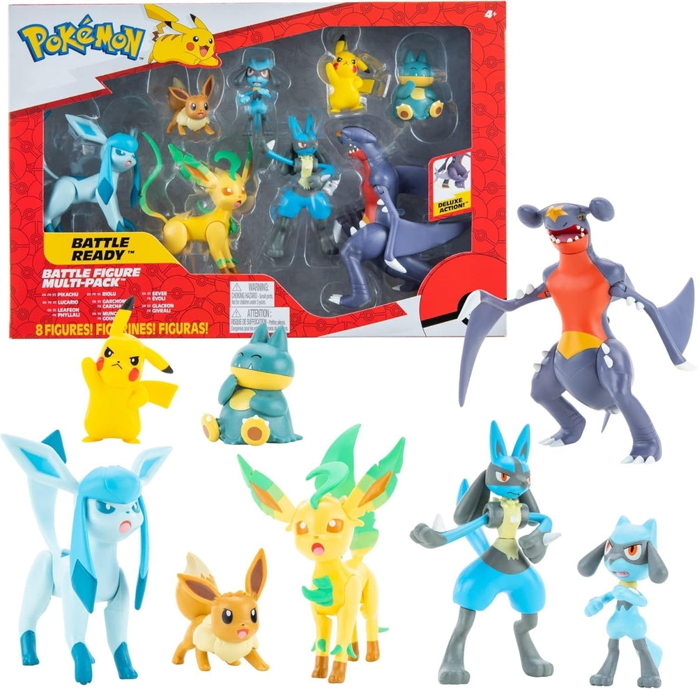 Pokemon Figura Set 8 Pack - 5-11 Cm Figura - Garchomp, Pikachu, Eevee, Lucario, Riolu, Munchlax, Glaceon & Leafeon - New 2023 - Official Toy Action figures Naty Shop Titlu implicit