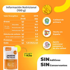 Eipulver aus Freilandeiern (1kg) | Pasteurisiertes Vollei Pulver | Ohne Zusatztoffee | Glutenfrei & laktosefrei | Vakuumverpackung im Zip-Beutel