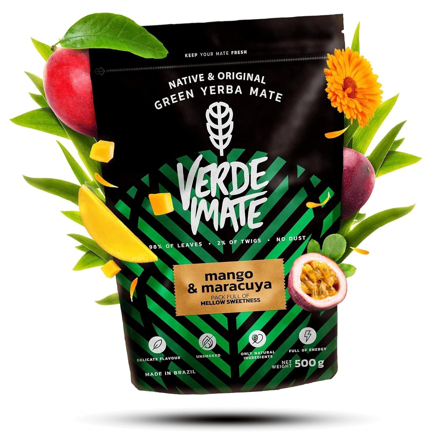 Verde Mate Green Mango & Maracuya 0,5Kg | Ceai de fructe Mate | Gustul exotic al ceaiului Mate | Puterea răcoririi | Stimulare naturală | Ceai Mate din Brazilia | 500 G