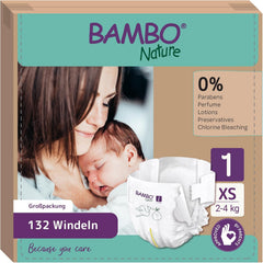Bambo Nature Babywindeln, Größe 1 (2–4 kg), 132 Stück Monatsbox | Premium-Windeln mit verbessertem Auslaufschutz | Ultimativer Komfort und Freiheit für Neugeborene | Dermatologisch getestete Windeln