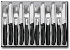 Victorinox Swiss Classic, Profi Tafelbesteck, 12-Teilig, Extra Scharfe Klinge, Wellenschliff, 11 Cm, Rostfreier Stahl, Schwarz Bucatarie Naty Shop