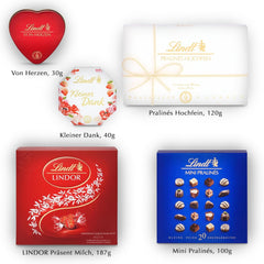 Lindt Schokoladen-Pralinen-Geschenkset | 477g | 5 Schachteln Lindt Pralinen in den Varianten: Exquisit, Mini Praliné, LINDOR Geschenk, Kleines Dankeschön, Von Herzen | Pralinengeschenk | Schokoladengeschenk