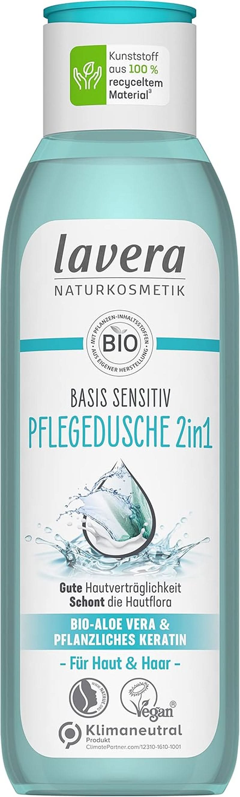 Lavera Pflege Basis Sensitiv 2 in 1, Shampoo und Duschgel mit Bio-Aloe Vera und pflanzlichem Keratin, 250 ml Dusche und Bad Naty Shop