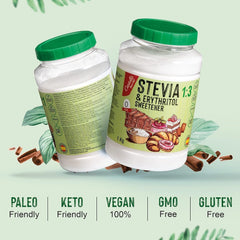 Stevia + Erythritol 1:3 Süßstoff | 1G = 3G Zucker | 100 % natürlicher Zuckerersatz – 0 Kalorien – 0 glykämischer Index – Keto und Paleo – 0 Netto-Kohlenhydrate – kein GVO – Castello seit 1907 – 1 kg Süßstoffe Naty Shop
