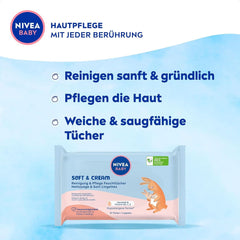 NIVEA Baby AQUA Feuchttücher, Babytücher zur sanften Reinigung empfindlicher Haut, hypoallergene und parfümfreie Feuchttücher für Babys mit 99 % Wasser (4 x 57 Stück) Baby-Feuchttücher Naty Shop