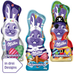Milka Smiling Bunny Alpine Milk Design Edition – Osterschokolade mit 3 verschiedenen Designs – 24 x 45g