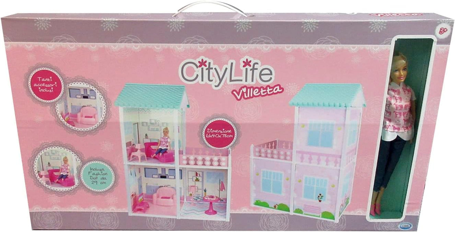 City Life - Villetta cu 3 camere și accesorii Dimensiune Playset asamblat 61 X 40 X 78 Cm Casute de papusi Naty Shop