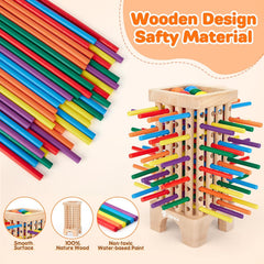 Japace Holz-Montessori-Brettspiel, 42 bunte Holzstäbchen, Würfelspiel, Mathe-Lernspielzeug für Kinder im Alter von 3, 4, 5, 6 Jahren, Feinmotorik- und Zählspielzeug, Familienspiel, Reisespiel für Kinder