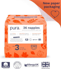 Öko-Babywindeln – Größe 3 (4–9 kg), 1 Packung (26 Windeln), ultraweiche Windeln für empfindliche Haut, Bio-Baumwolle, bis zu 12 Stunden Auslaufschutz, neue Größenübersicht