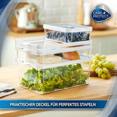 CARE + PROTECT Recipient inteligent pentru alimente, perfect stivuibil, organizator pentru frigider, protejează alimentele de umiditate, păstrează alimentele proaspete mai mult timp, 2,15 l Cutii depozitare alimente Naty Shop