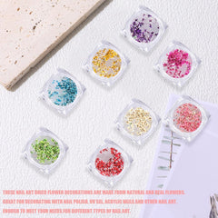 Flori uscate pentru unghii, 8 borcane, flori uscate 3D pentru unghii, autocolante colorate naturale pentru unghii, flori uscate, accesorii pentru unghii pentru decorarea unghiilor, meșteșuguri DIY