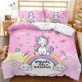 Lenjerie de pat pentru fetite, Unicorn, 2 fețe de pernă Lenjerie de pat - copii Naty Shop Unicorn Roz (model 1) 135×200 Cm