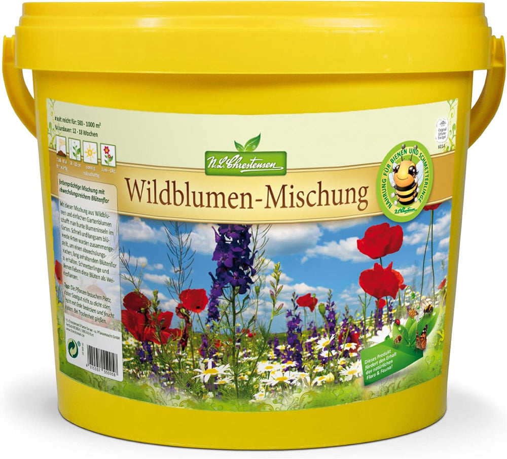 Wildblumenmischung NL Chrestensen | 5L Eimer für 500-1000 m² | Winterharte mehrjährige Blumensamen | Wildblumenwiese für Bienen und Schmetterlinge | Für Garten, Wiese
