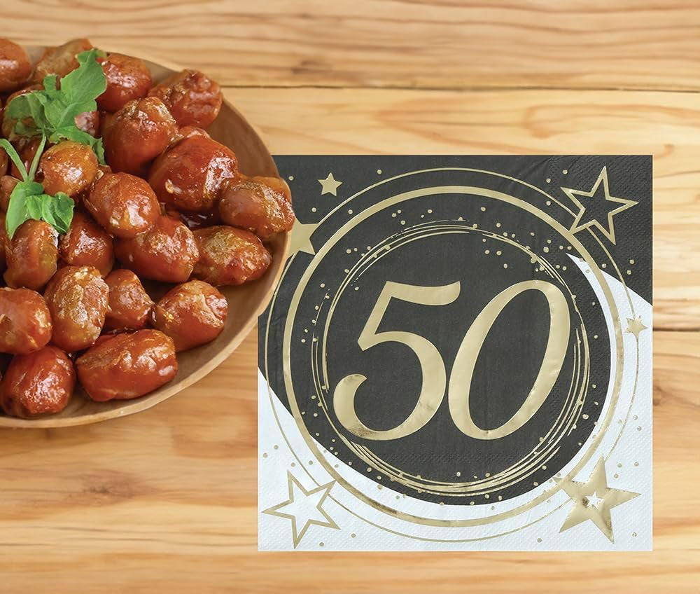 | 20 Șervețele Happy New Year (16X16 Cm) - Decorațiuni de masă pentru petreceri de Revelion - Ideal pentru evenimente și sărbători - Negru și auriu