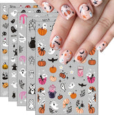 JMEOWIO Nagelsticker Halloween 8 Blatt Nail Art Sticker Selbstklebend Nagelaufkleber Totenkopf Horror Geist Hexe Spinnennetz Fledermaus Kürbis Spukdekoration Nageldesign Zubehör