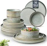 Set de veselă din gresie GBhome pentru 6 persoane, 18 piese, glazură reactivă, set de veselă din gresie lucrat manual, potrivit pentru cuptorul cu microunde și mașina de spălat vase, set de bol și farfurie