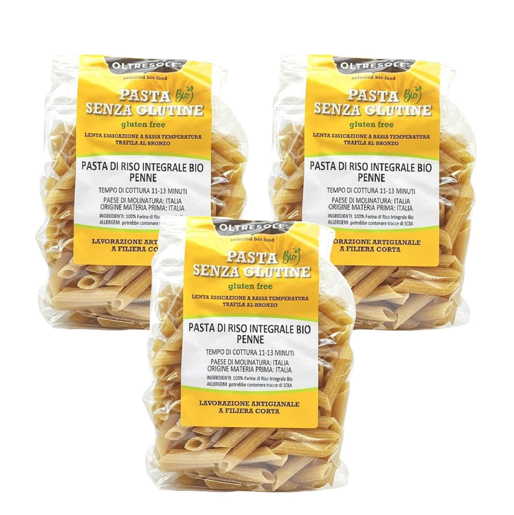 - Paste di Riso Integrale Biologica Italiana glutenfrei, Penne-Format – glutenfreie Nudeln, 100 % Bio-Vollreismehl, reich an Ballaststoffen, vegan, Packung mit 3 Packungen à 350 g