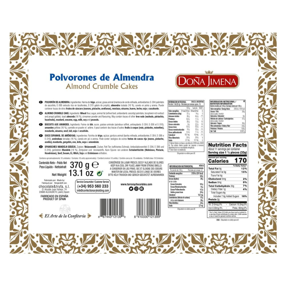 – Polvorones Excellence, Calitate superioară, Dulciuri tipice de Crăciun, Rețetă artizanală, 370 g