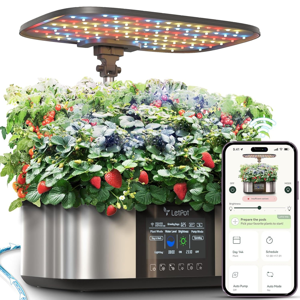 Kit sistem de creștere hidroponică LPH-Max, 21 de capsule, aplicație și WiFi, controlat automat, grădină inteligentă de interior cu lumină LED de 36W, kit de udare automată prin picurare, îngrijire autogestionată