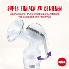 Set pompa de san manuala NUK, Pernă moale din silicon, 2 biberoane perfect combinate, 150 ml Accesorii Hrana si Alaptare Bebe Naty Shop