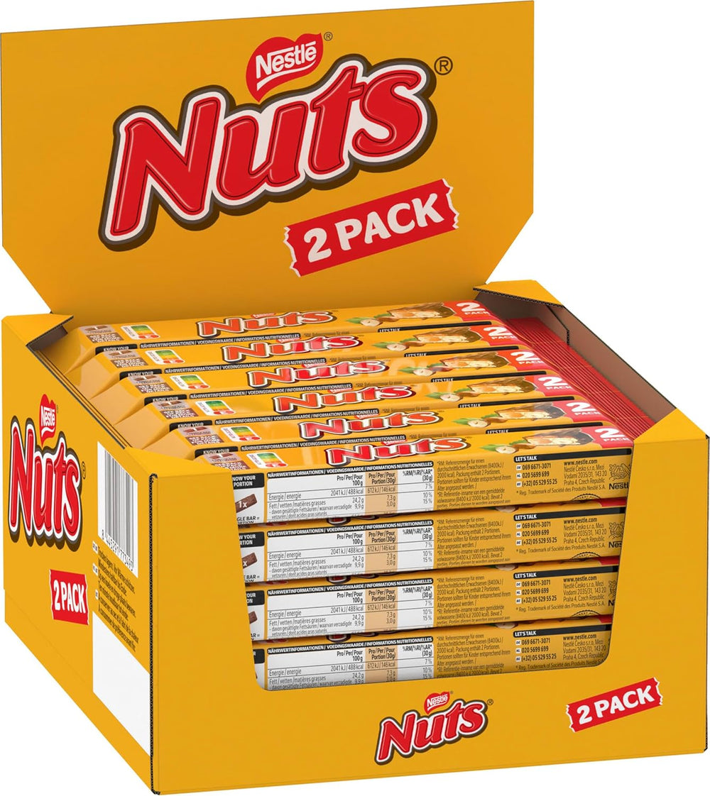Batoane de ciocolată NESTLÉ 2Pack, clasicele cu alune întregi și caramel acoperite cu ciocolată cu lapte, pachet de 24 (24 x 2 x 30g)