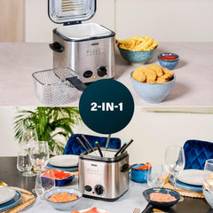 Princess 182611 Mini friteuză pentru fondue - Încălzire rapidă - Filtru de mirosuri - Capacitate de 1,2 litri, argintiu Electrocasnice Naty Shop