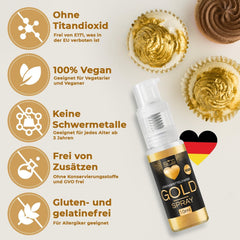 Spray colorant alimentar He-Ju, auriu, 10 g, pudră de aur comestibilă, vegană și fără E171, sclipici comestibil pentru băuturi