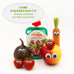 FRECHE FREUNDE Bio-Quetsch-Früchtebeutel mit Äpfeln, Erdbeeren, Roter Bete und Karotte, Obst- und Gemüsepüree im Quetschbeutel für Babys ab 6 Monaten, vegan, 6er-Pack (6 x 100 g)