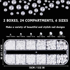 12 Größen Nail Art Perlen, Flache Perlen, Nail Art Accessoires, Halbkreis Nagelperlen, Weiße Nail Charms Und Glitzersteine Nägel Für Nail Art Design, DIY Basteln, Alltag, Hochzeit (2 Boxen)