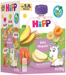 HiPP Bio Quetschbeutel, Mischpackung, 16 Stück (4 Packungen à 4 x 90g), für Babys 5/6 Monate, vier leckere Geschmacksrichtungen, ohne Zuckerzusatz, beste Bio-Qualität
