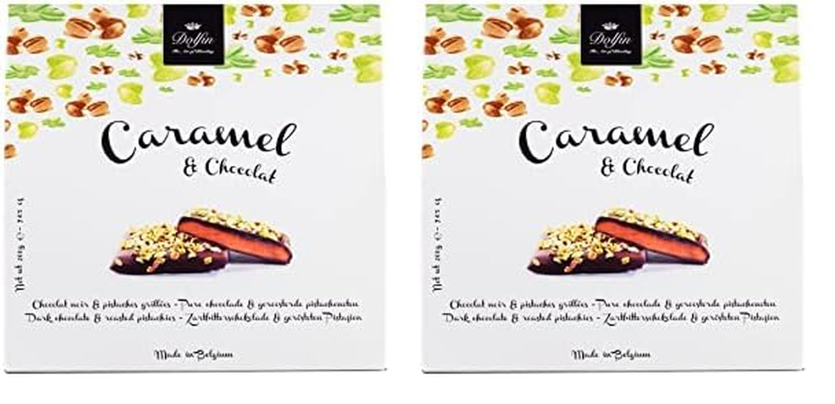 Dolfin Caramel & Ciocolată, fabricat în Belgia, 200 grame Bomboane de Ciocolata Naty Shop 2 x 200 grame Ciocolata cu fistic