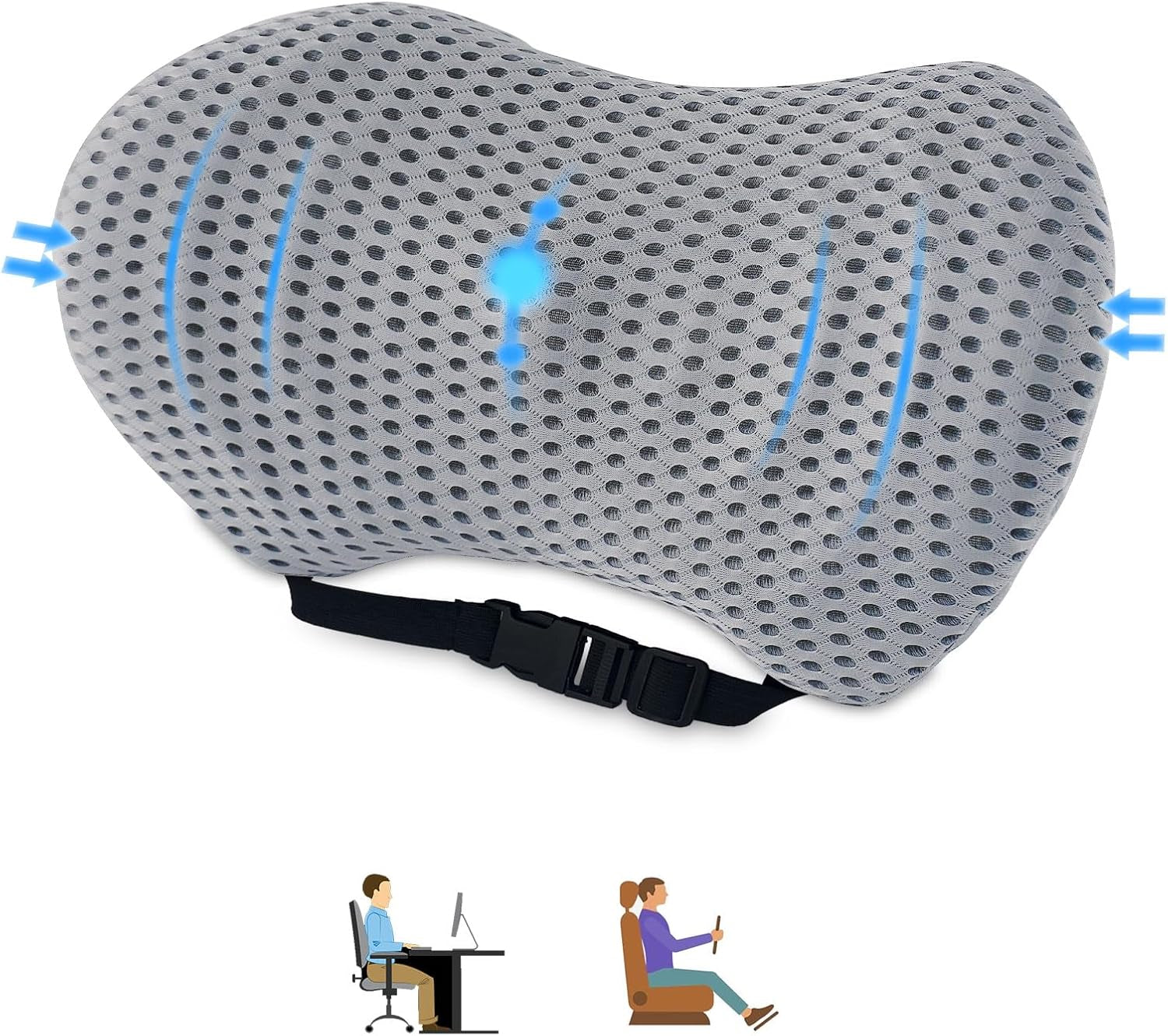 Aipwerer pernă lombară pentru spate, pernă de susținere lombară pentru scaun de birou și scaun auto, pernă de susținere pentru spate din spumă de memorie cu curea reglabilă, pernă lombară ergonomică pentru scaune auto, scaun de birou Perne lombare Naty Shop Gri