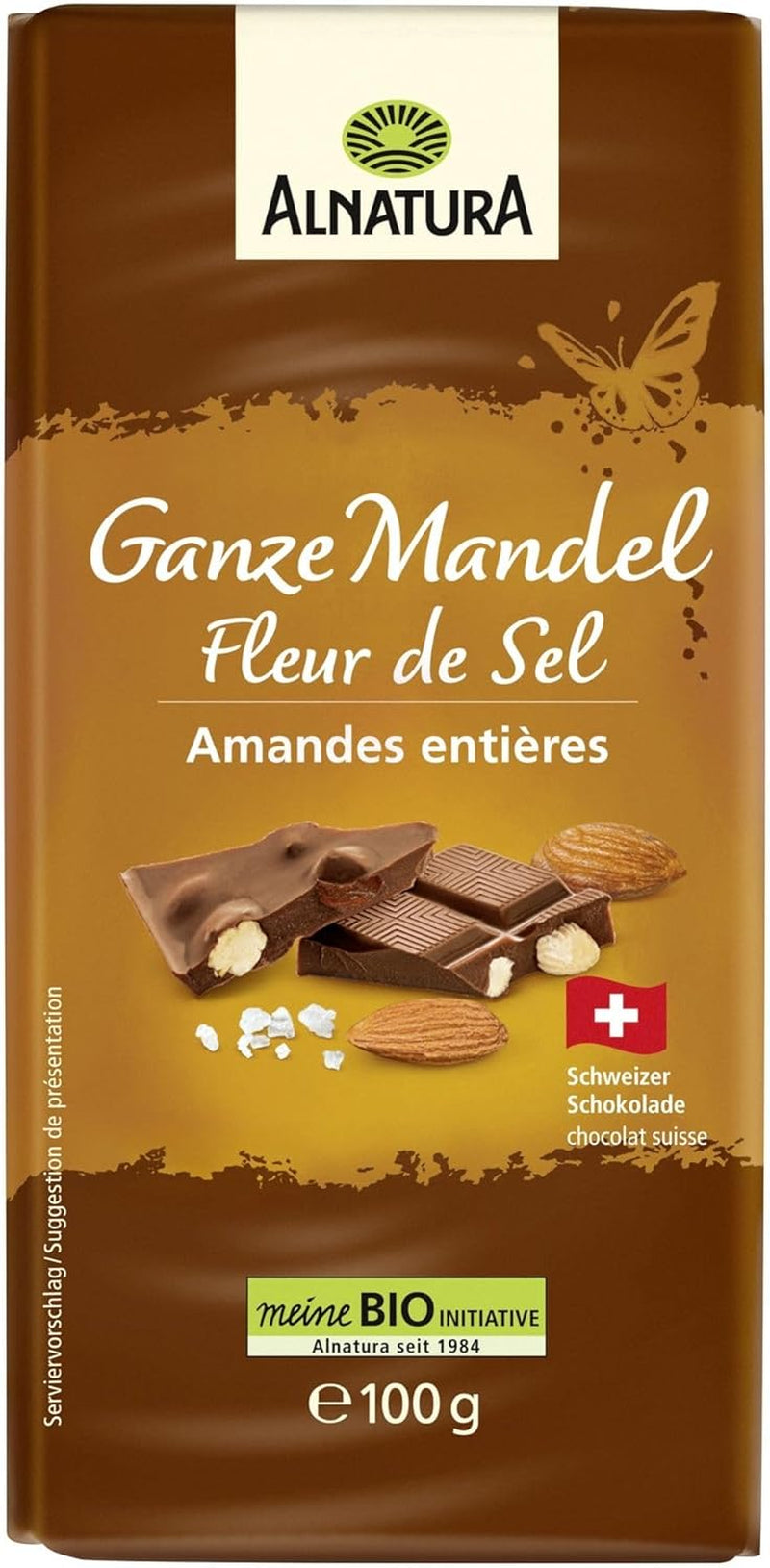 Bio-Schokolade mit ganzen Mandeln und Salzblüten, 100 g