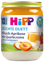 HiPP Pfirsiche-Aprikosen mit Quarkcreme, Fruchtduett ab 10 Monaten (6 x 160g), ohne Zuckerzusatz, glutenfrei, beste Bio-Qualität