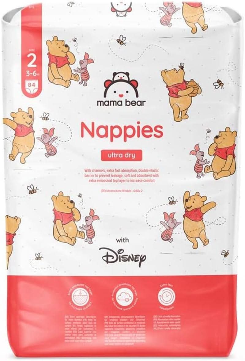 Scutece Mama Bear Disney Ultra Dry mărimea 4 (8-14 kg), alb, 84 bucăți (1 pachet) Naty Shop Mărimea 2 (3-6 kg) Pachet individual