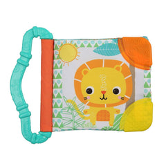 Bright Starts, Teethe & Read, jucărie de prindere pentru carte din țesătură cu zăngănit și carte cu imagini cu animale din țesătură, carte cu zăngănit, inel de dentiție pentru calmarea gingiilor, jucărie pentru bebeluși și copii mici de la 3 luni Jucarii Bebe Naty Shop Titlu implicit