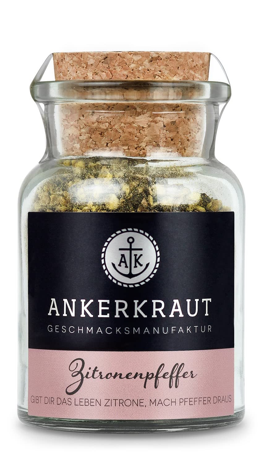 Ankerkraut Zitronenpfeffer, 85g im Korkglas, Pfeffer-Mischung Citrus Frische-Kick, Einfach Kochen mit Gesmack & Aroma