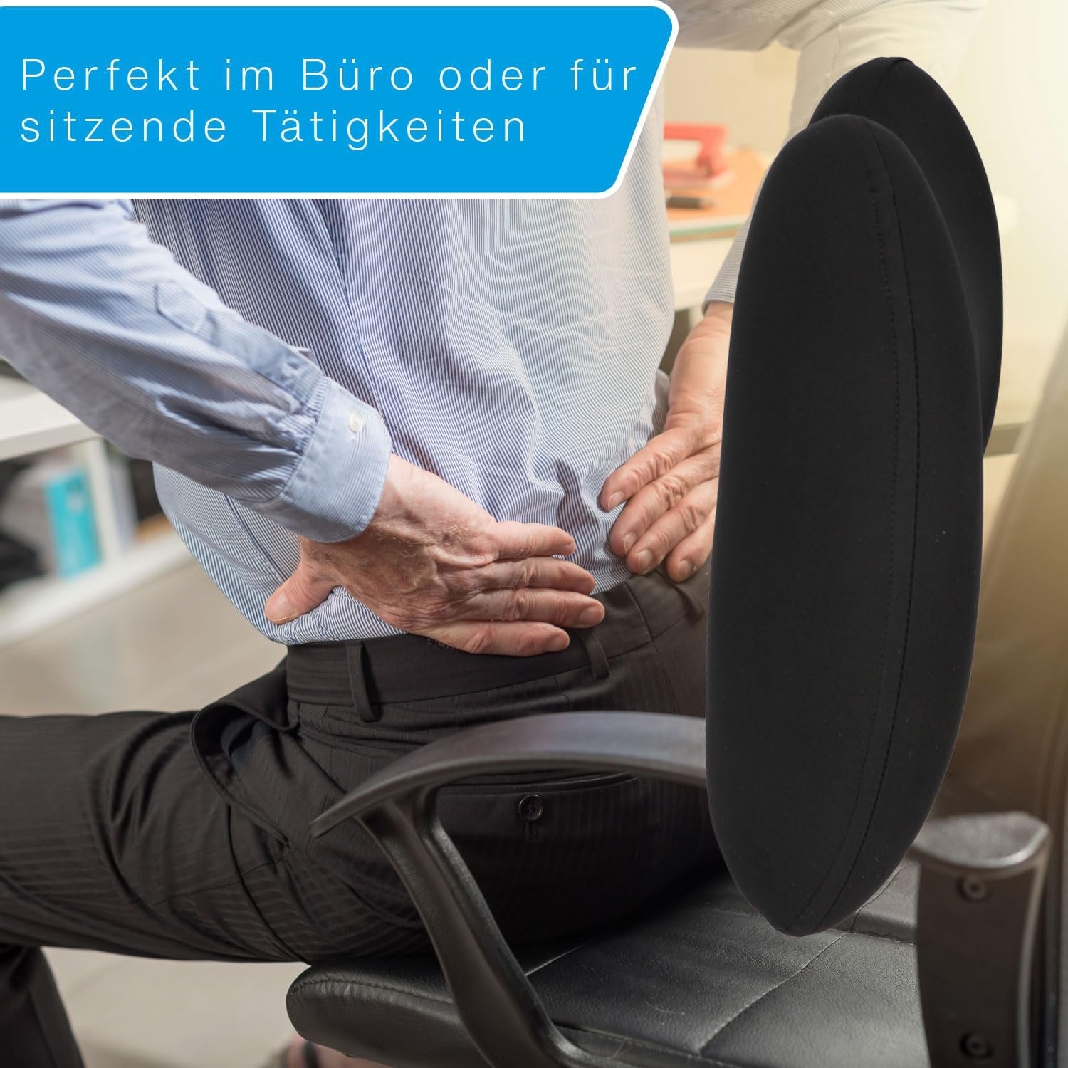 Cartrend pernă lombară din spumă cu memorie, pernă ergonomică pentru spate pentru mașină, birou și călătorii, respirabilă, capac detașabil, suport pentru o postură sănătoasă de ședere, 1 bucată, negru Perne lombare Naty Shop