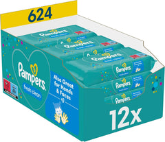 Pampers Fresh Clean Feuchttücher, 12 Packungen mit je 52 Tüchern, insgesamt 624 Tücher, leichter Duft, auch für Hände und Gesicht geeignet