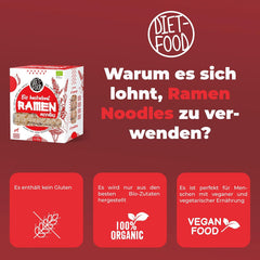DIET-FOOD Bio-Buchweizen-Ramen-Nudeln, vegetarisches und veganes Essen, fettfrei, sojafrei, glutenfrei, wasserlösliche Diätnudeln, kalorienarm, 280 g
