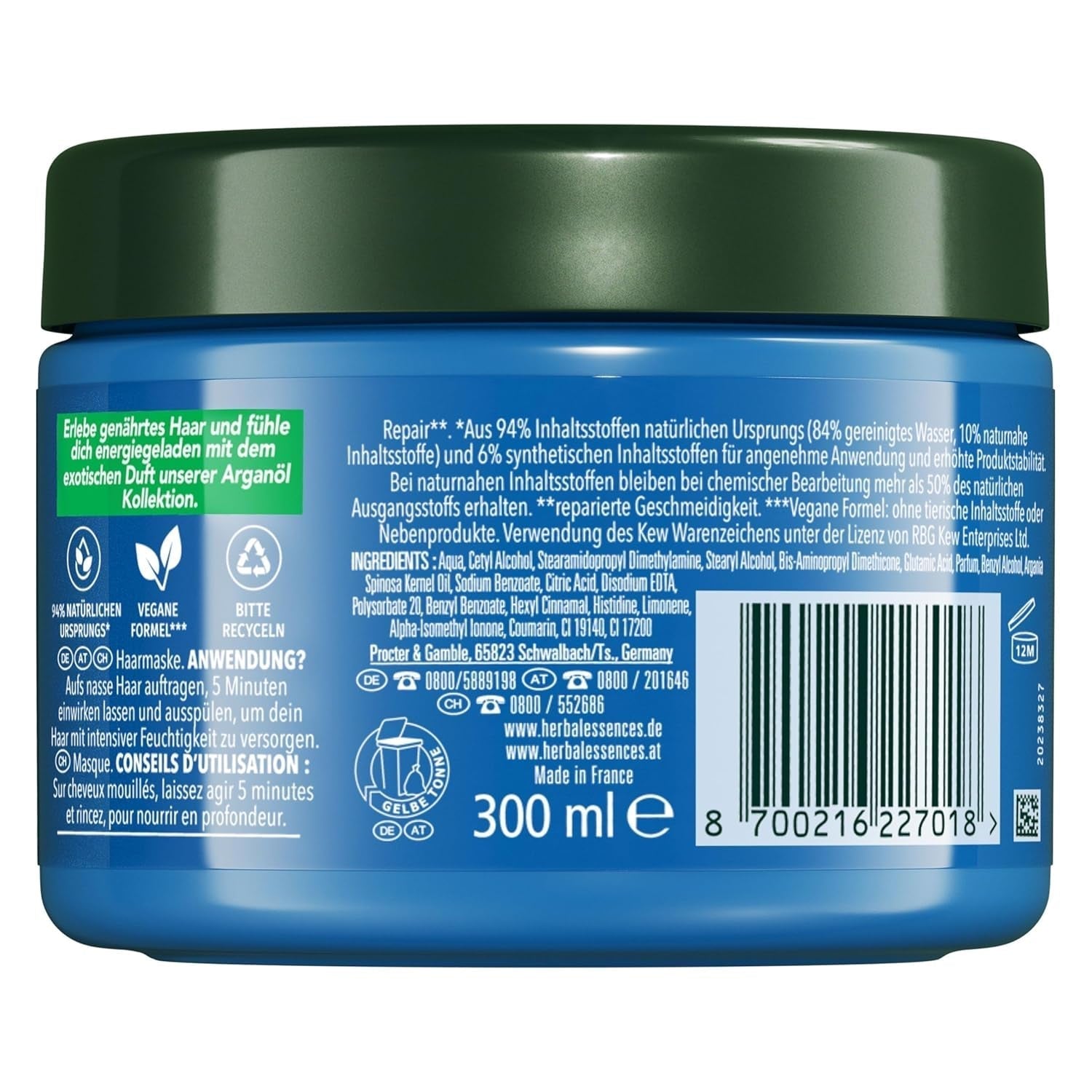 Herbal Essences Mască reparatoare pentru păr cu ulei de argan 300ml. De la păr deteriorat la păr mai neted și mai strălucitor. Îngrijire intensivă. Cu ingrediente de origine naturală. Vegan Masca de par Naty Shop