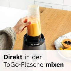 Bosch Standmixer Vitapower Serie 4 MMB6174SN, Verbesserte Version, Hochwertige Edelstahl-Klingen, 1.5L Glasbehälter, 0.6L To-Go-Flasche, Spülmaschinenfeste Teile, 30.000 U/Min, 1200 W, Silver Kitchen Naty Shop