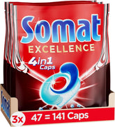 Somat Excellence 4In1 Caps (141 Caps), File pentru mașina de spălat vase cu dizolvare rapidă Detergenti Bucatarie Naty Shop 141 capsule Proaspat