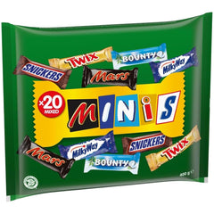 Mini-Mischschokoladen-Großpackung, 20 Mini-Schokoladensnacks (Mars, Snickers, Bounty, Twix, Milky Way), als Süßigkeiten, Schokoladengeschenk, Süßigkeitenbox, 400 g