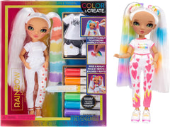 Rainbow High Color & Create DIY Modepuppe - Grüne Augen, Zöpfe, extra Top & Schuhe, abwaschbare Regenbogenstifte - Ausmalen, Gestalten, Spielen, Auswaschen - für Kinder von 4-12 Jahren und Sammler