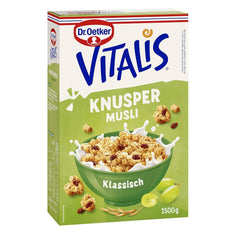 Dr. Oetker Vitalis Classic Knuspermüsli: Großpackung knuspriges Frühstücksmüsli mit Rosinen, 1 Packung, 1,5 kg