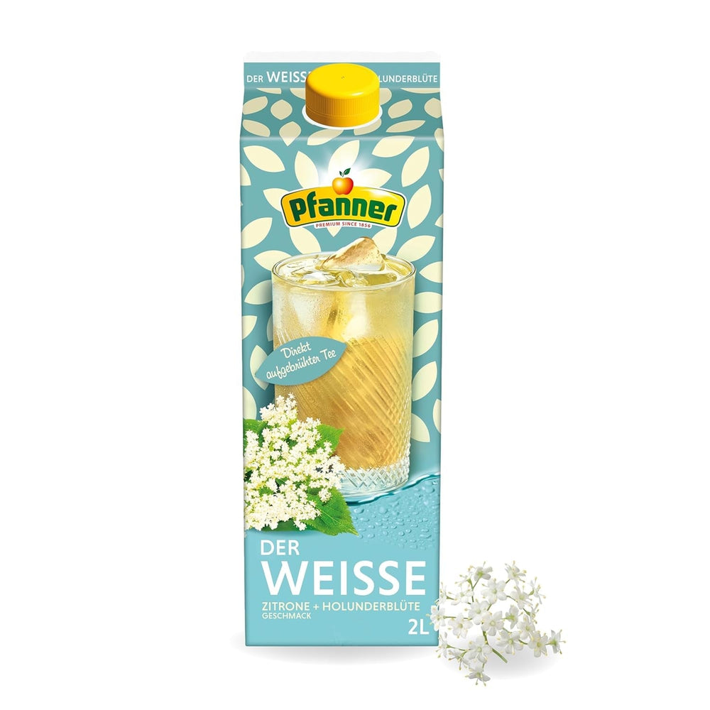 Pfanner Ceai rece cu lămâie albă și flori de soc – 2 L Tetra Pak - Ceai preparat direct cu suc de lămâie (pachet cu 6)