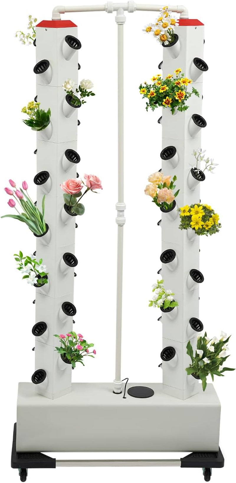 56 Löcher, 7 Etagen, Hydrokultursystem, erdloses Wachstumssystem, Wachstumsset, Aeroponic Tower, Hydrokultur-Wachstumssystem mit Trinkpumpe, Timer-Adapter, Wachstumsbett und Netztopf